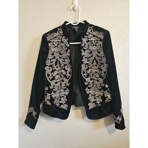 White House Black Market Velvet Embroidered Jacket Victorian Size 8 Old Money